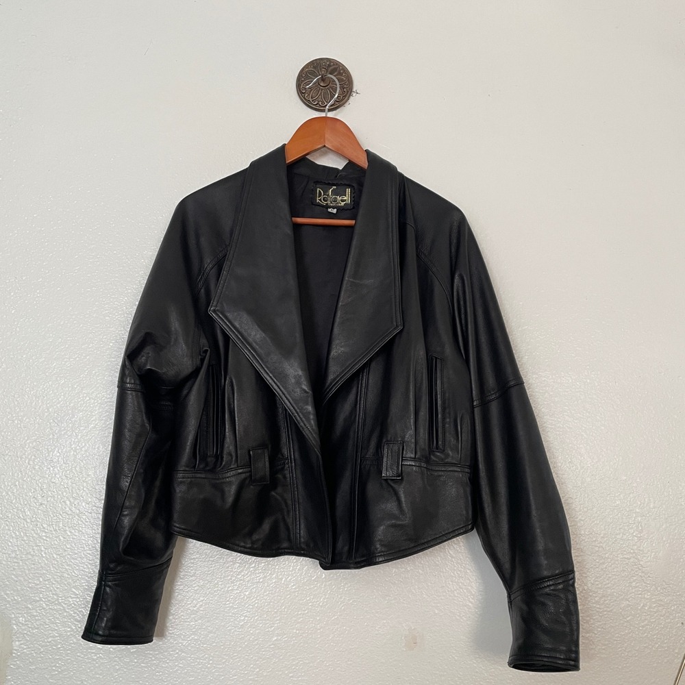 Rafaell Los Angeles Vintage Leather Shawl Collar Cropped Jacket Large Fair Cond.